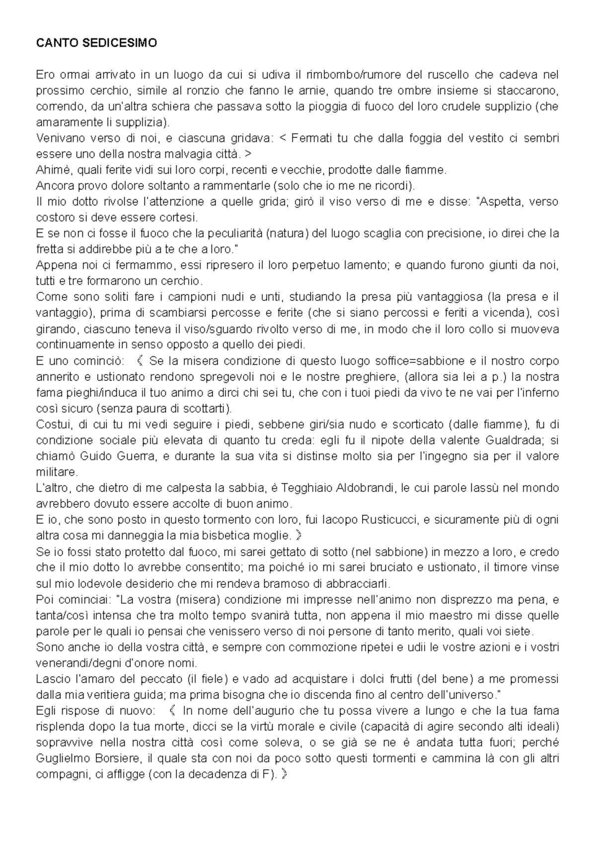 Inferno Parafrasi Canto 16 Divina Commedia CANTO SEDICESIMO Ero