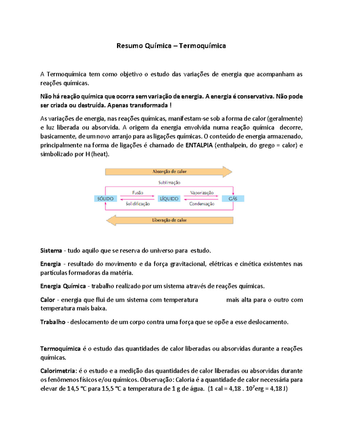 Resumo Química - Termoquímica - Resumo Química – Termoquímica A ...