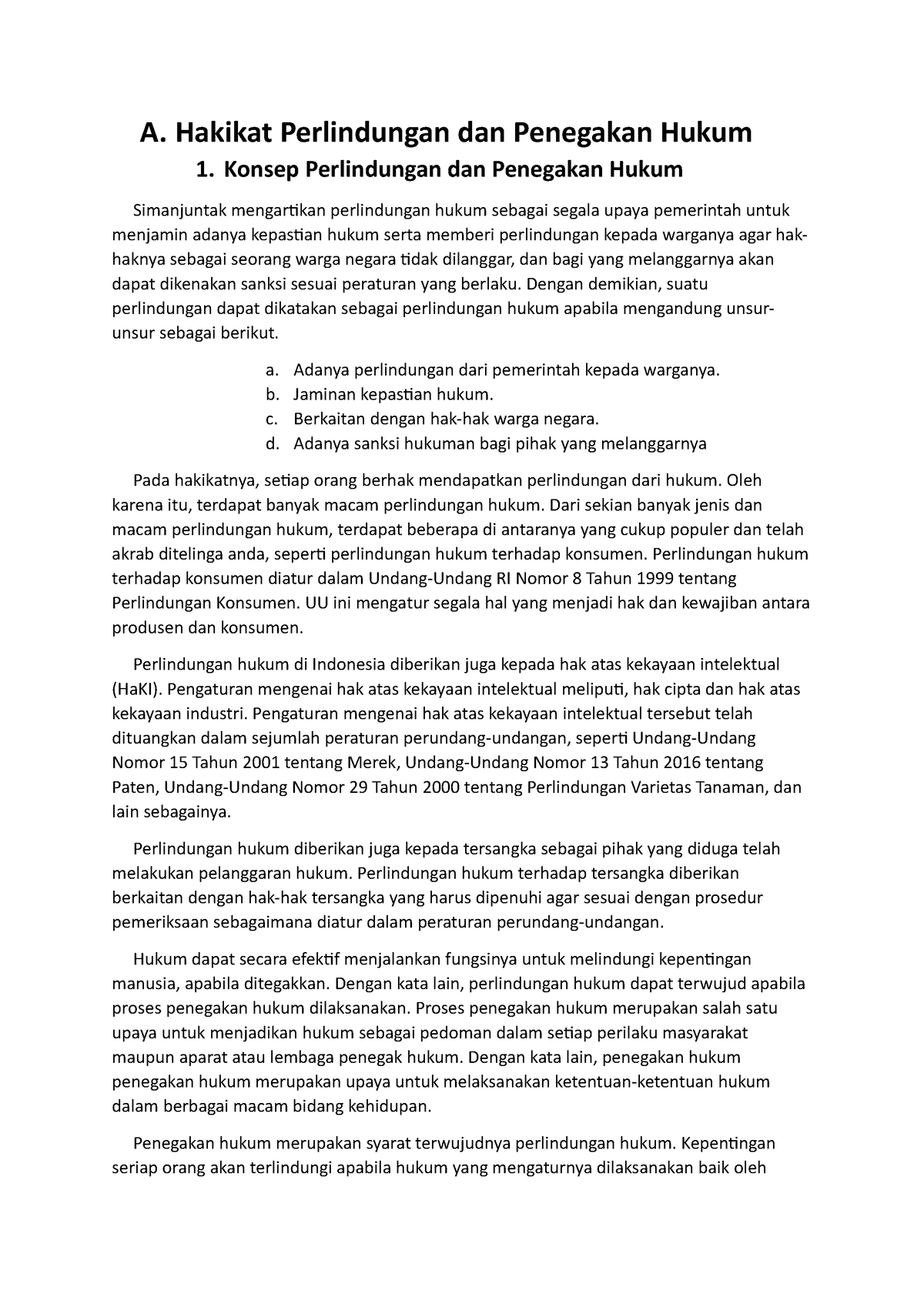 A. Hakikatnya Perlindungan Dan Penegakan Hukum - A. Hakikat ...