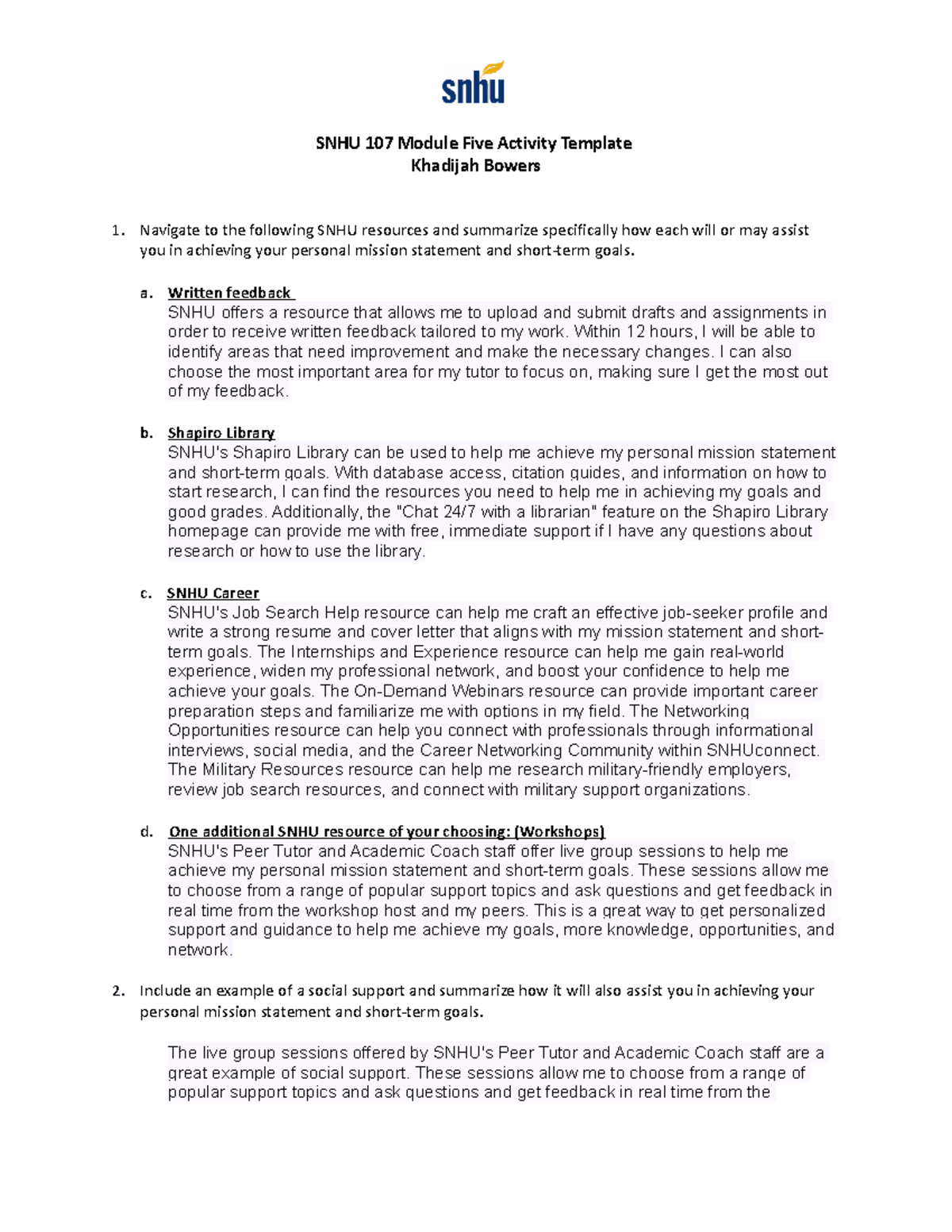 SNHU 107 Module Five Activity Template - SNHU 107 Module Five Activity ...