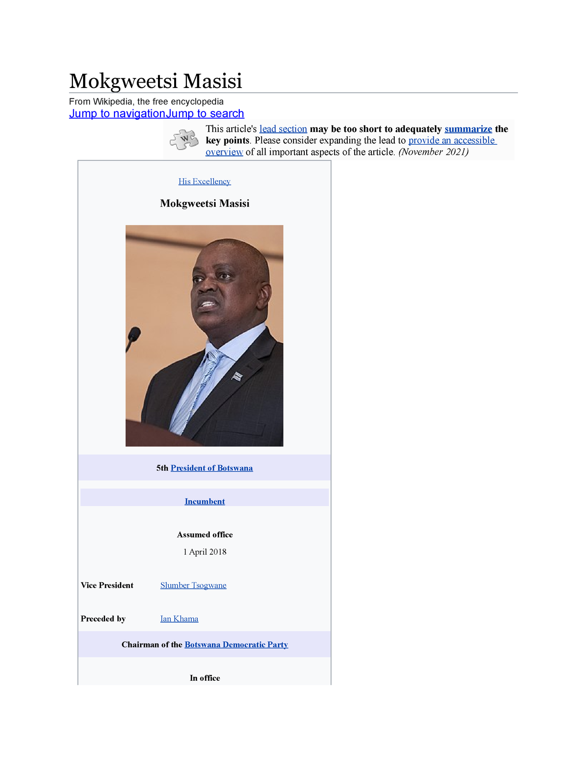 Mokgweetsi Masisi - answer key - Mokgweetsi Masisi From Wikipedia, the ...