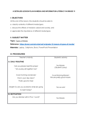 A Detailed Lesson PLAN IN Literature Genre - A DETAILED LESSON PLAN IN ...