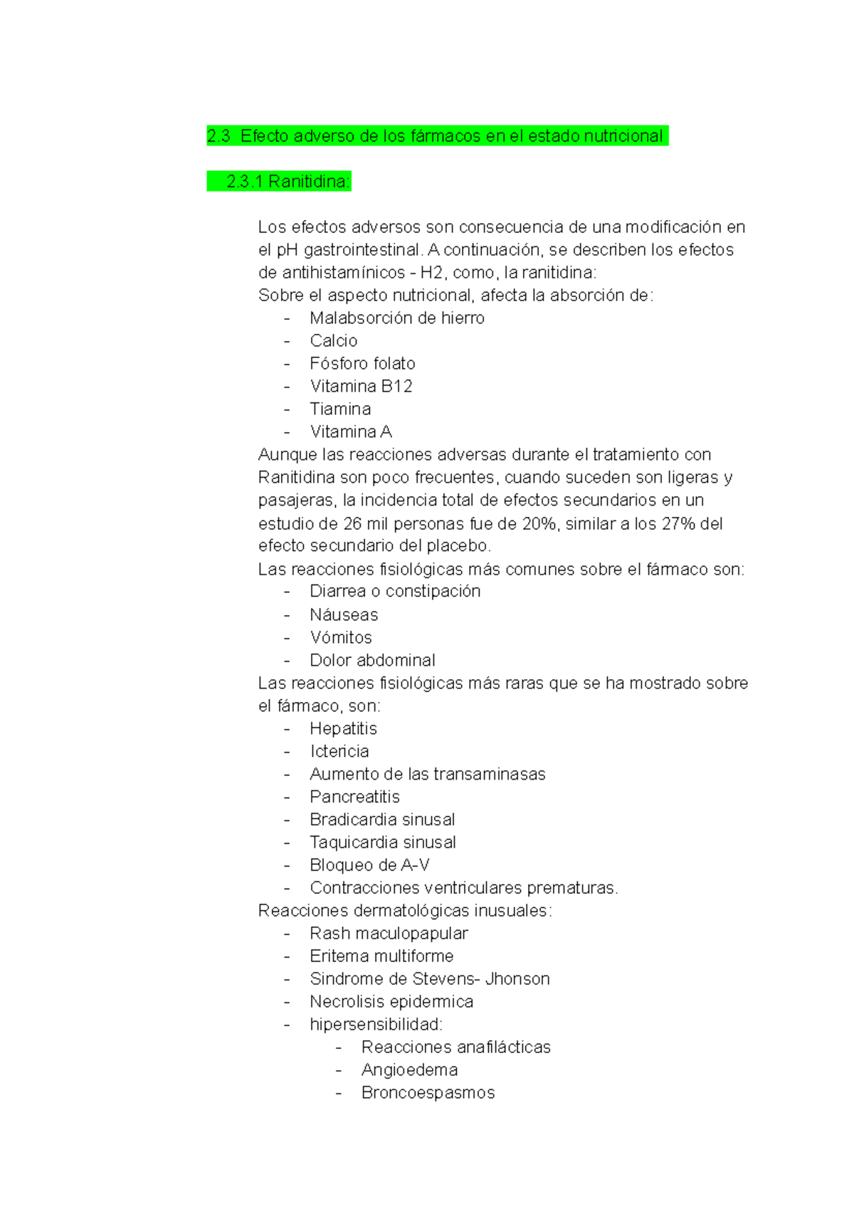 Farmacologia efectos adversos ranitidina y estrogeno 2 Efecto adverso