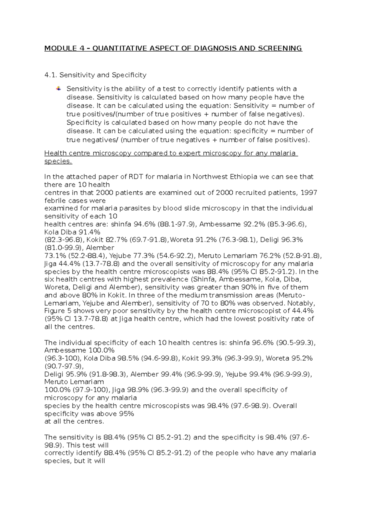 Module 4 Quantitative Aspect OF Diagnosis AND Screening MODULE 4