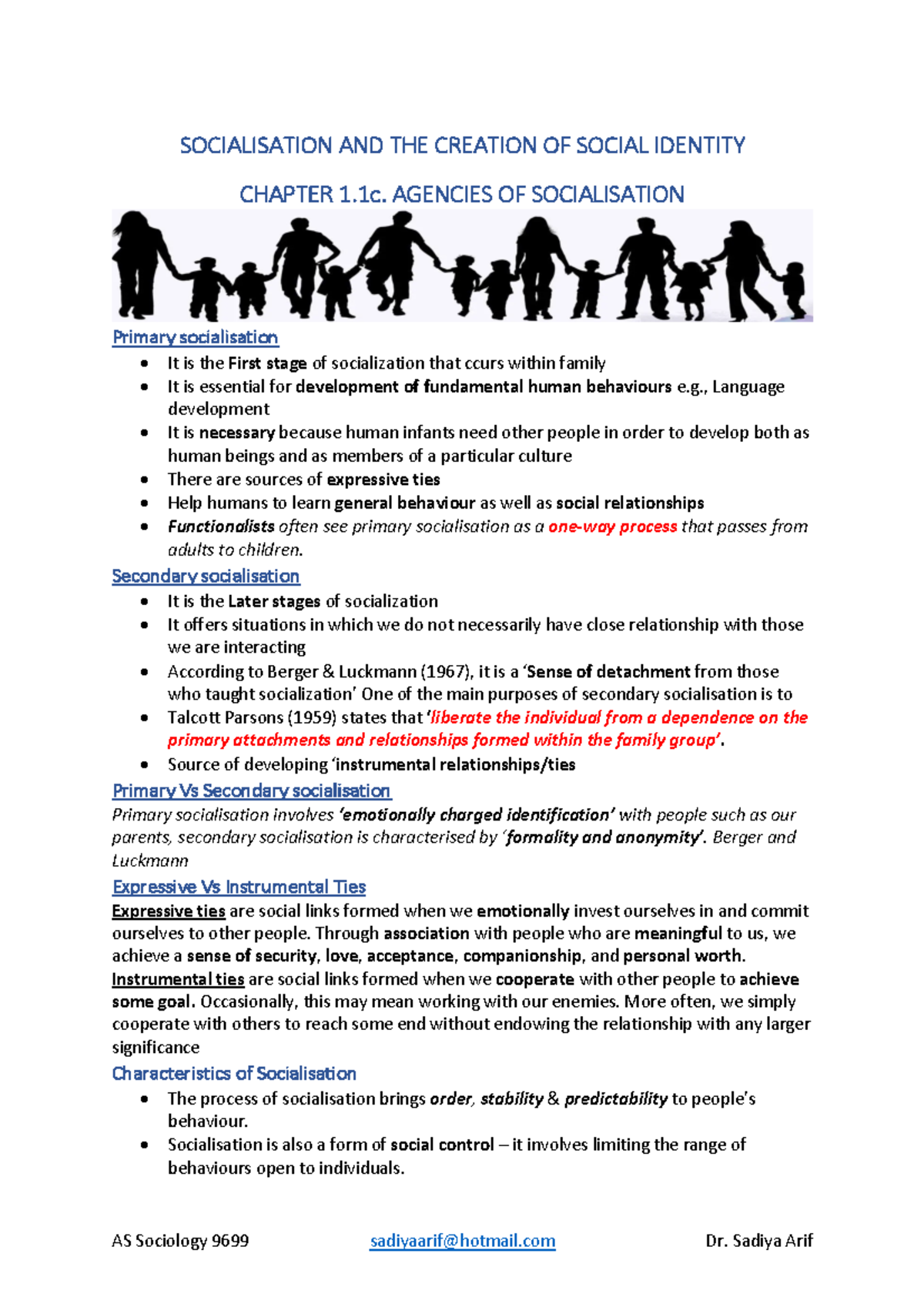 1.1c. Agencies of Socialisation - SOCIALISATION AND THE CREATION OF ...