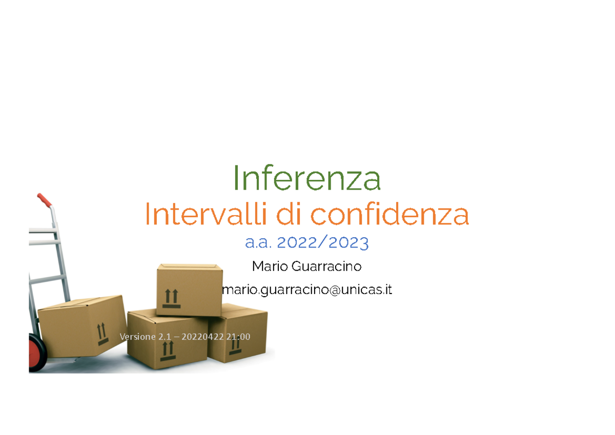 Lezione 14 Inferenza Intervalli - Inferenza Intervalli Di Confidenza A ...