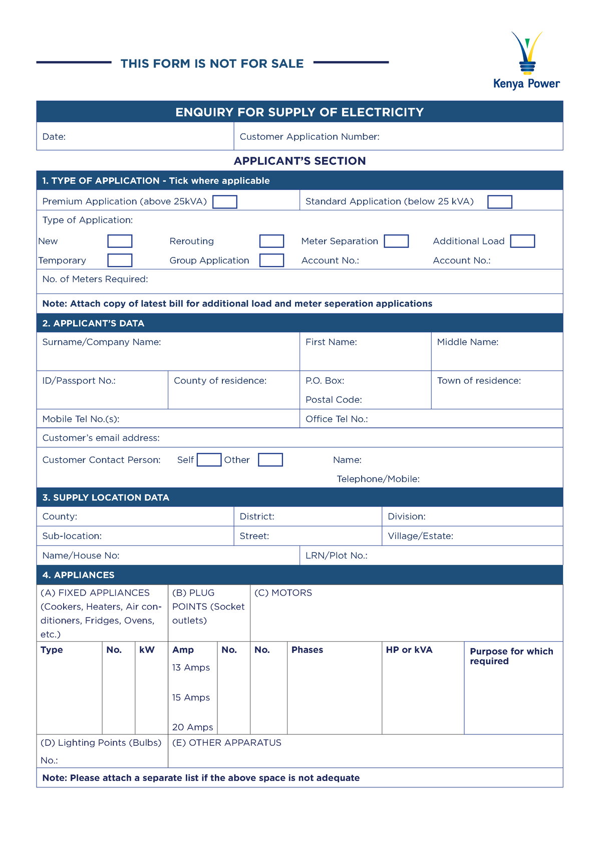 Enquiry FOR Supply OF Electricity FORM - ENQUIRY FOR SUPPLY OF ...