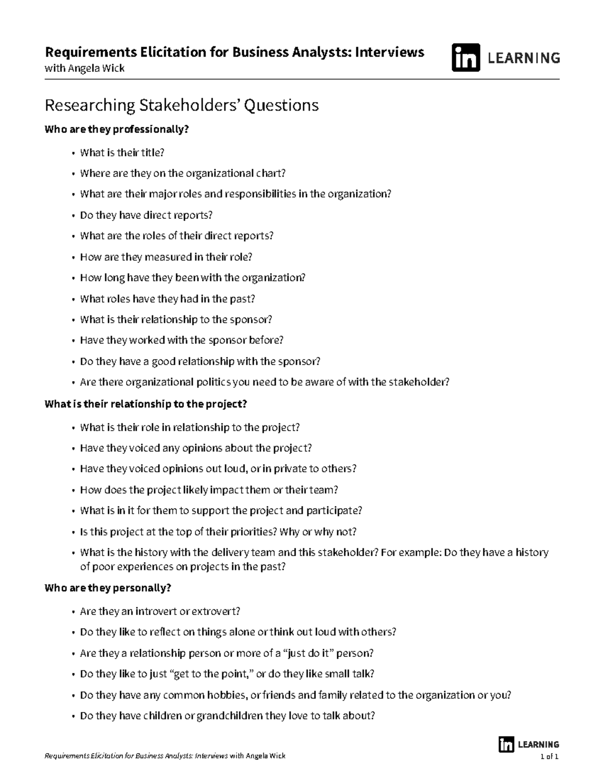 Research Stakeholder Questions - Requirements E licitation for B ...
