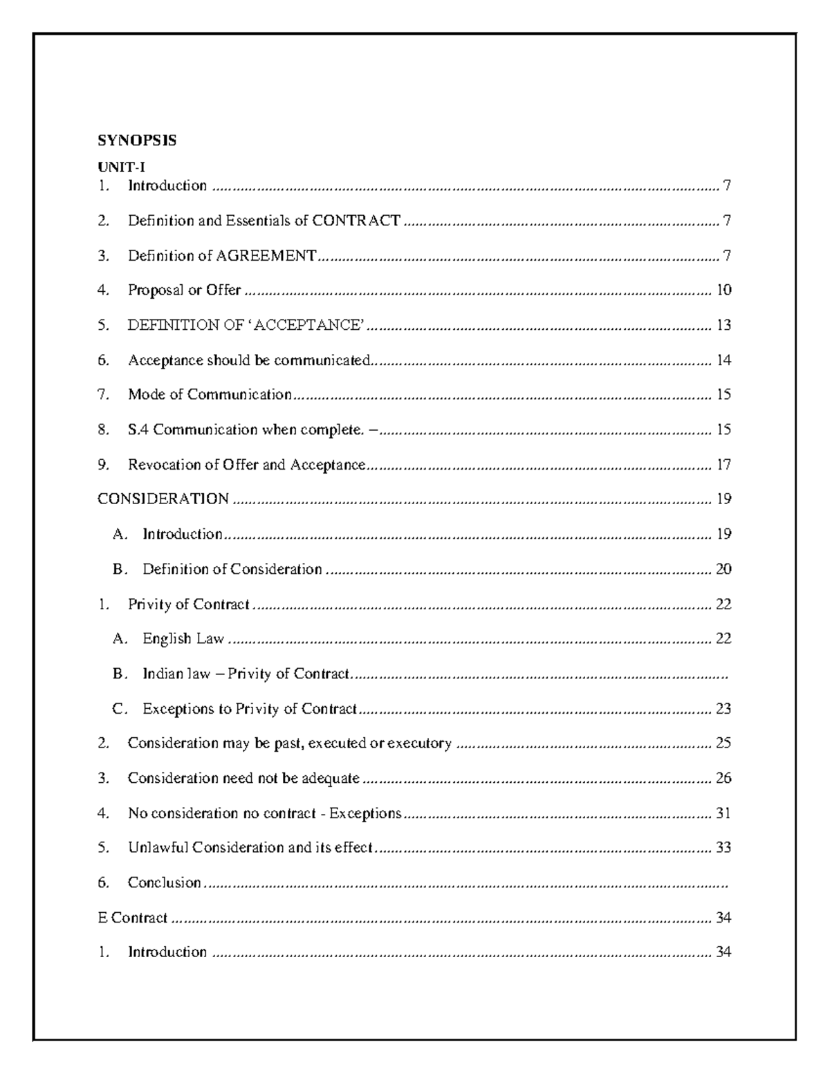 Contract-1 Notes - Helpful for llb students. - SYNOPSIS Definition ...