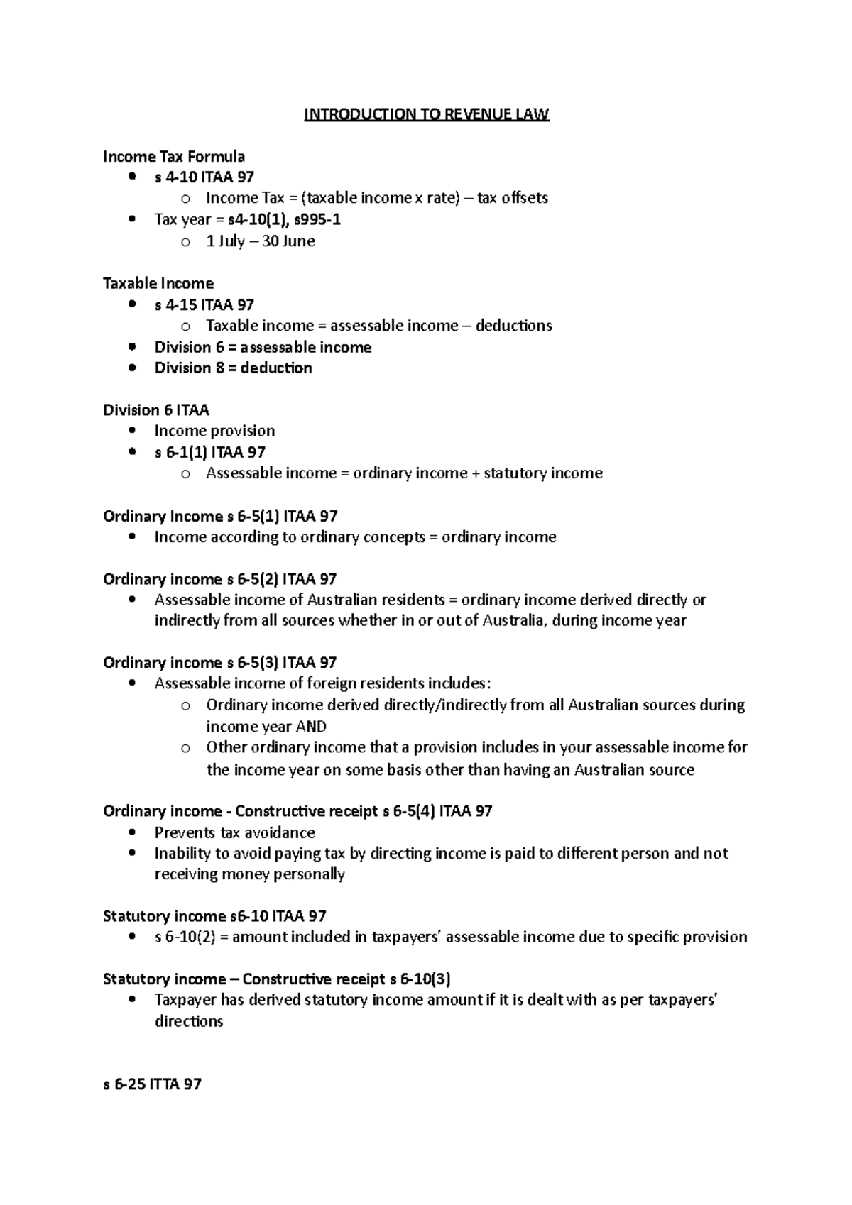 Introduction TO Revenue LAW INTRODUCTION TO REVENUE LAW Income Tax