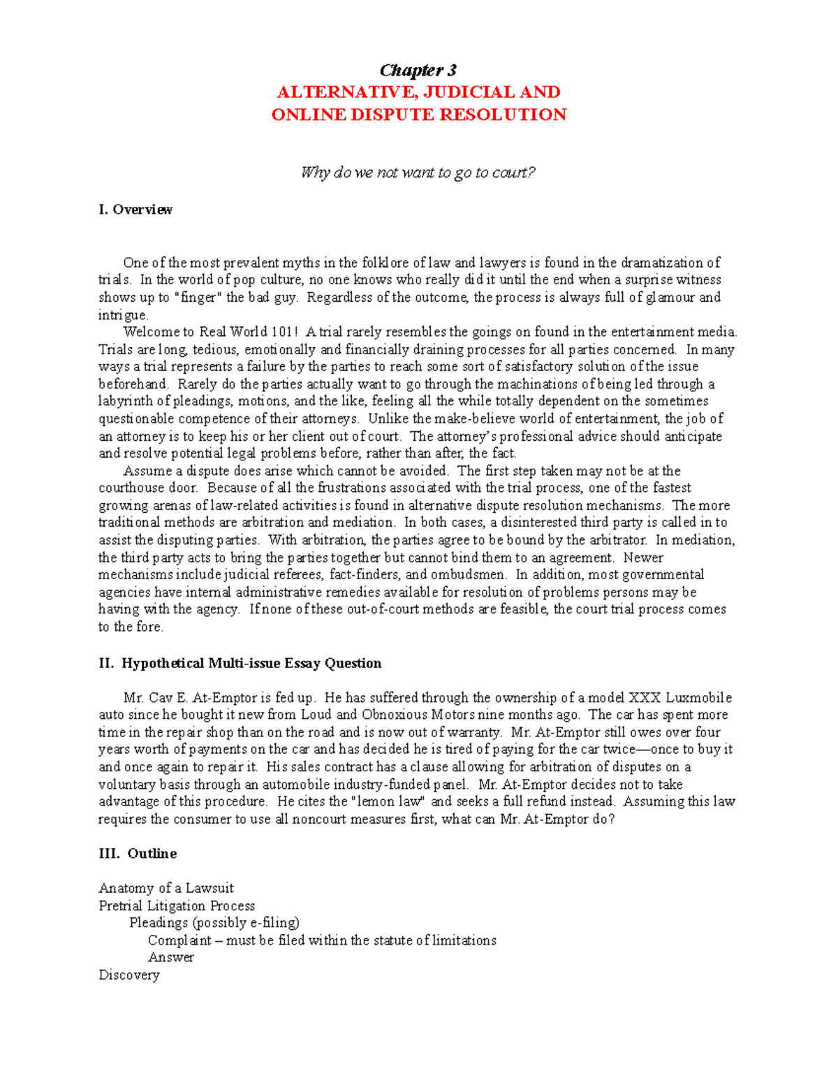 Ch03 Alternative Judicial and Online Dispute Resolution - Chapter 3 ...