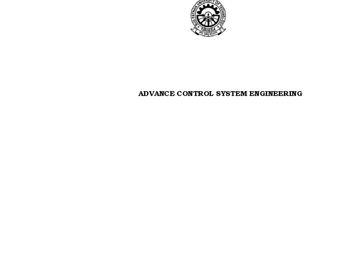 Lecture note 382311150307220 - ADVANCE CONTROL SYSTEM ENGINEERING ...