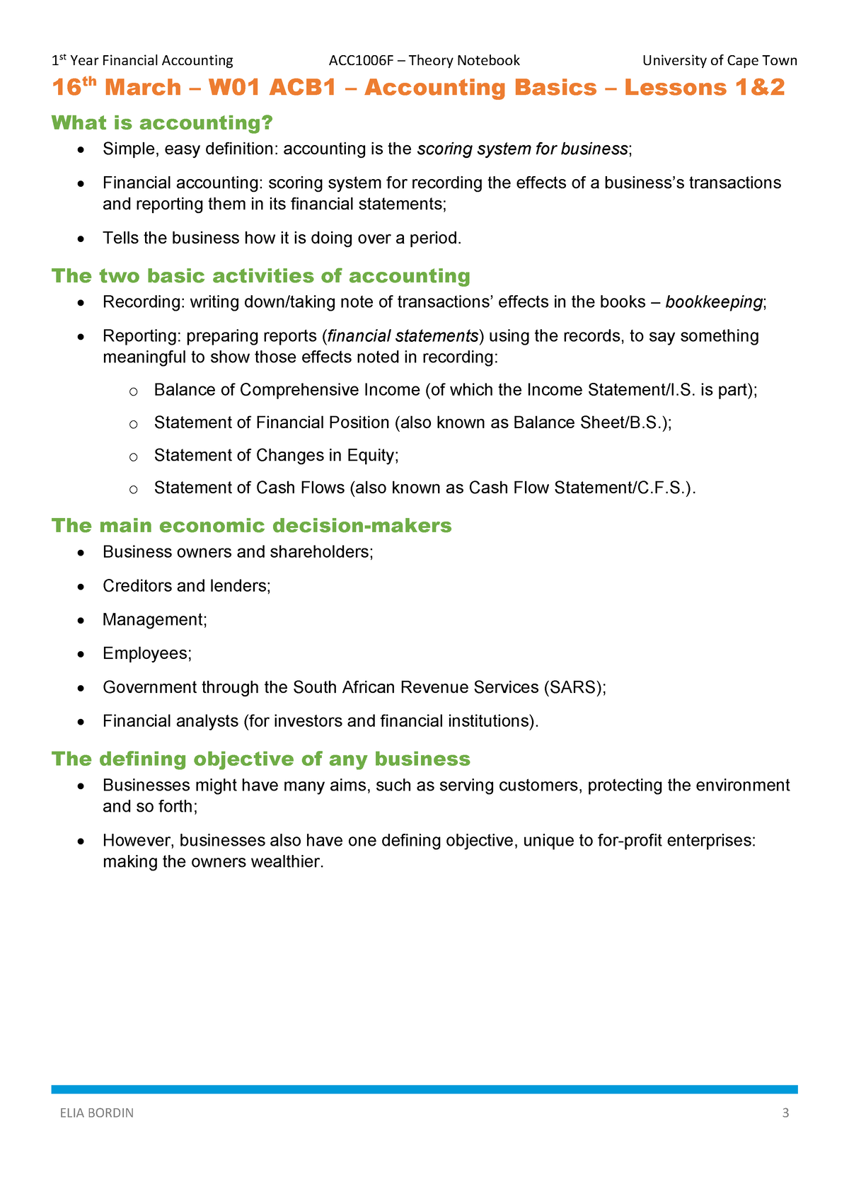 Weekly Summary Of Financial Accounting Semester 1 - 16 Th March – W01 ...