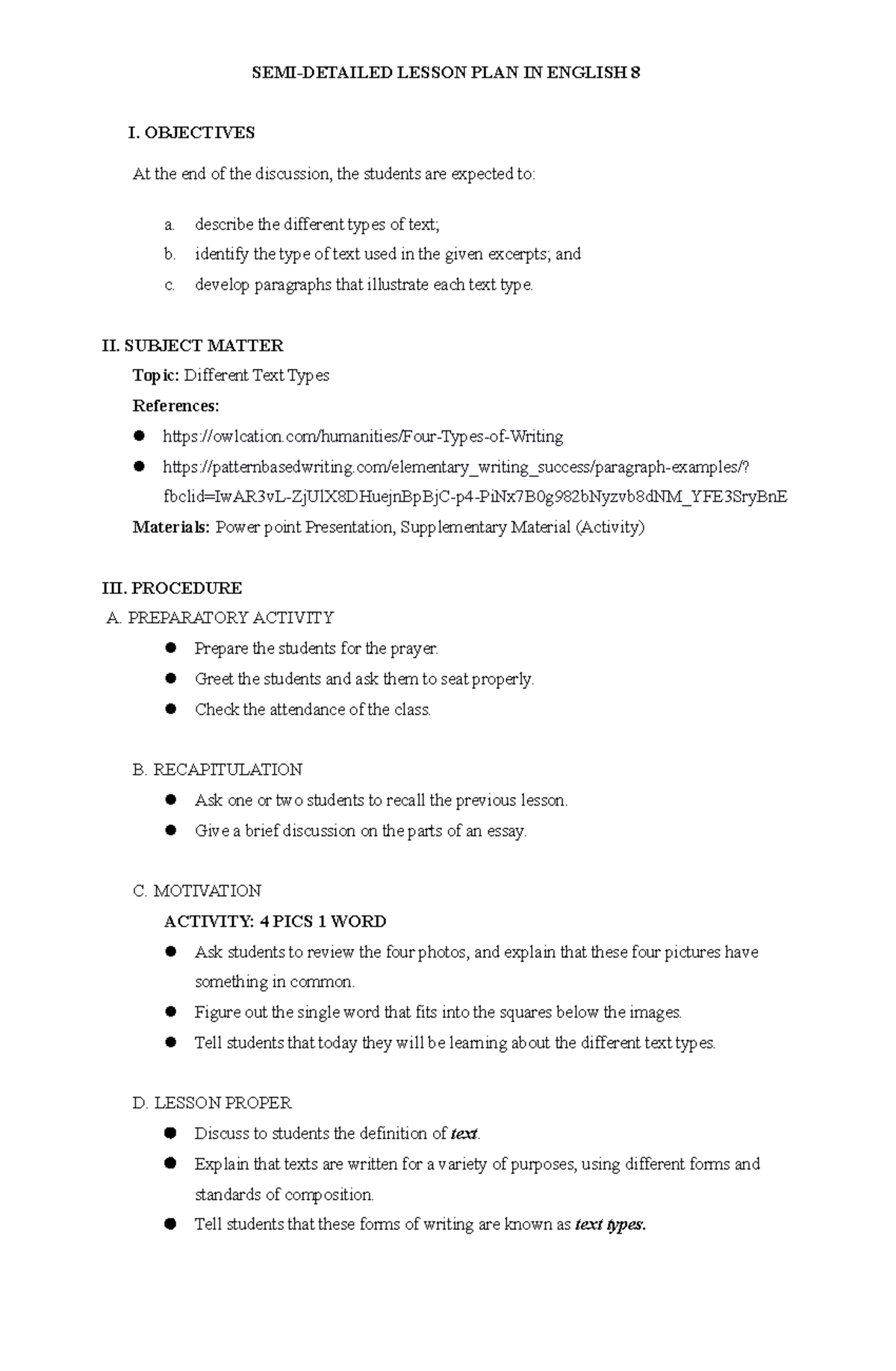 GR8- Demolp - lesson plan - SEMI-DETAILED LESSON PLAN IN ENGLISH 8 I ...