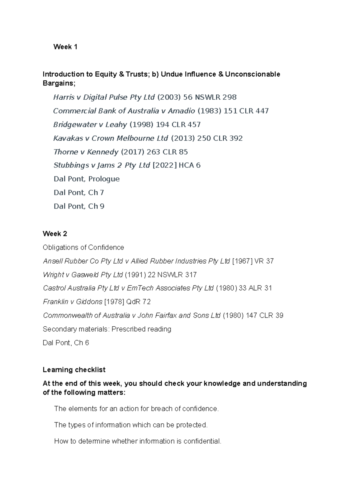 Equity and Trusts Semestre 2024 - Week 1 Introduction to Equity ...