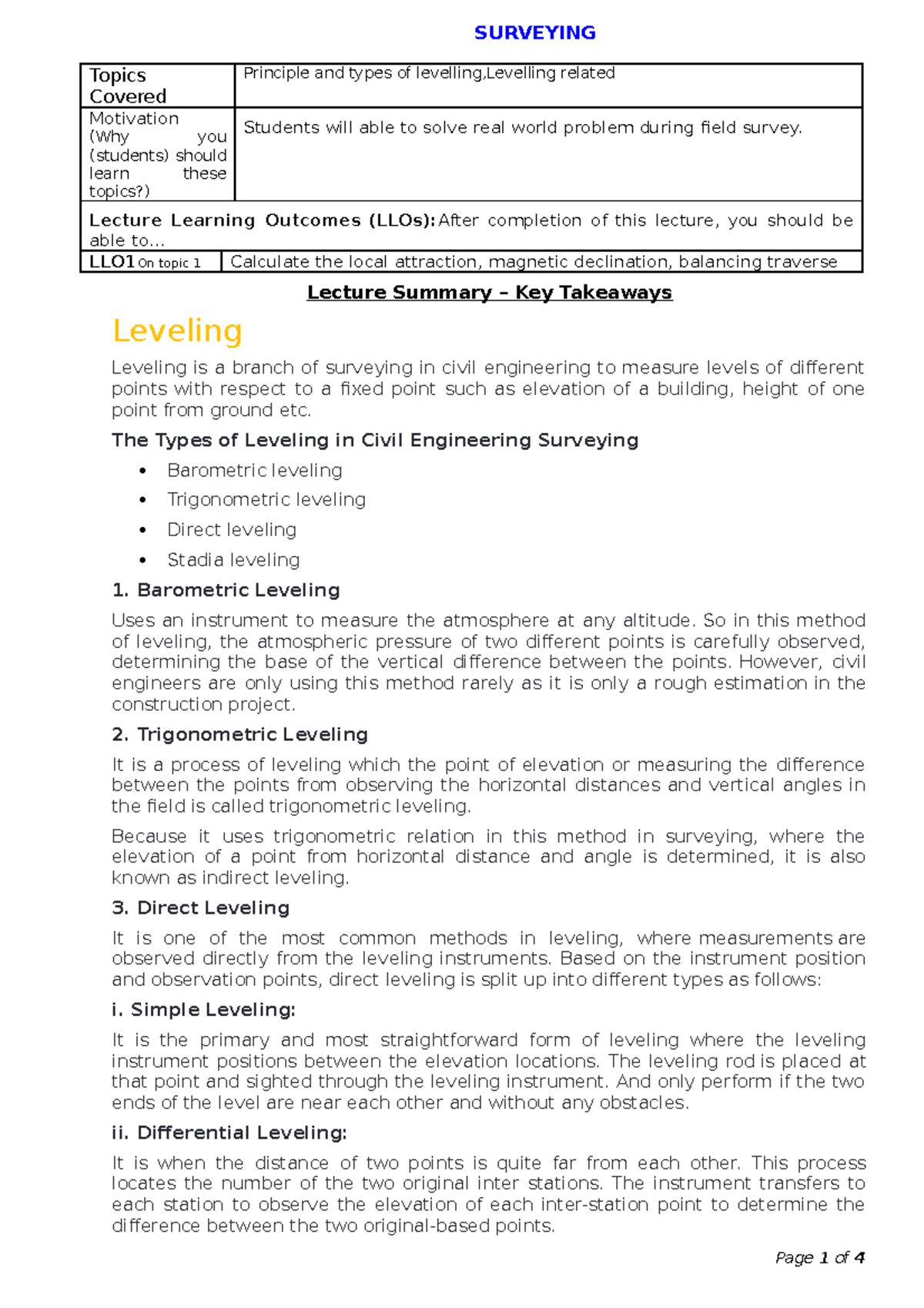 CDT10 WEEK4 - Topics on Principle and types of levelling, Levelling ...