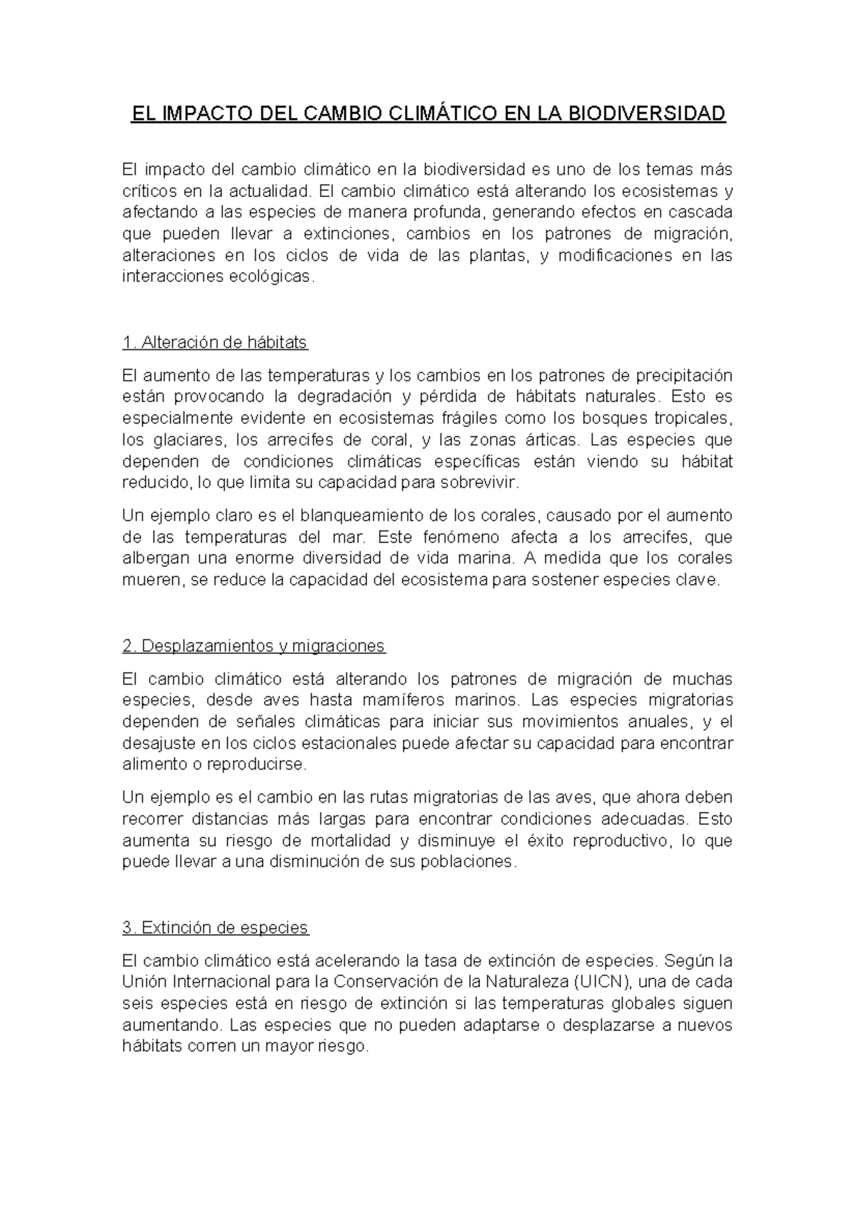 El impacto del cambio climático en la biodiversidad - El cambio ...