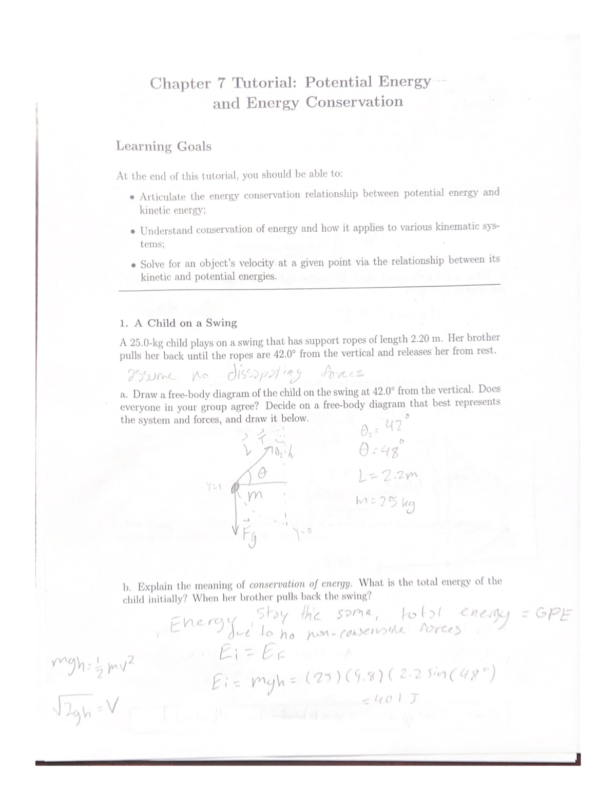 Chapter 7 Tutorial Potential Energy - PHYS 160 - Studocu