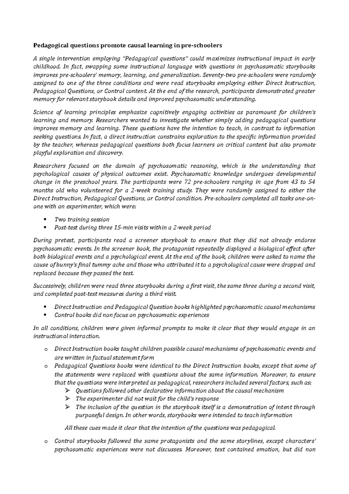 Reading 1 - Pedagogical questions promote causal learning in pre ...