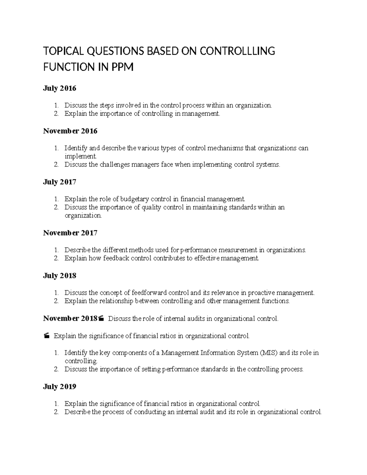 Topical Questions Based ON Controllling Function IN PPM - TOPICAL ...