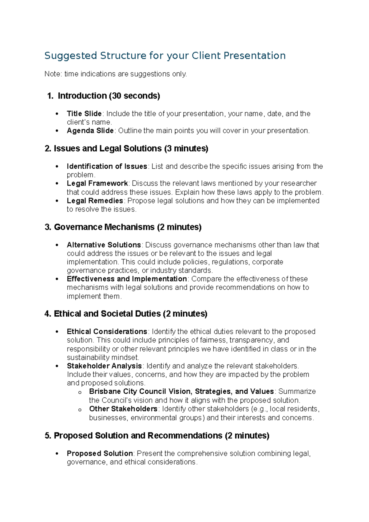 Suggested Presentation Structure-1 - Suggested Structure for your ...