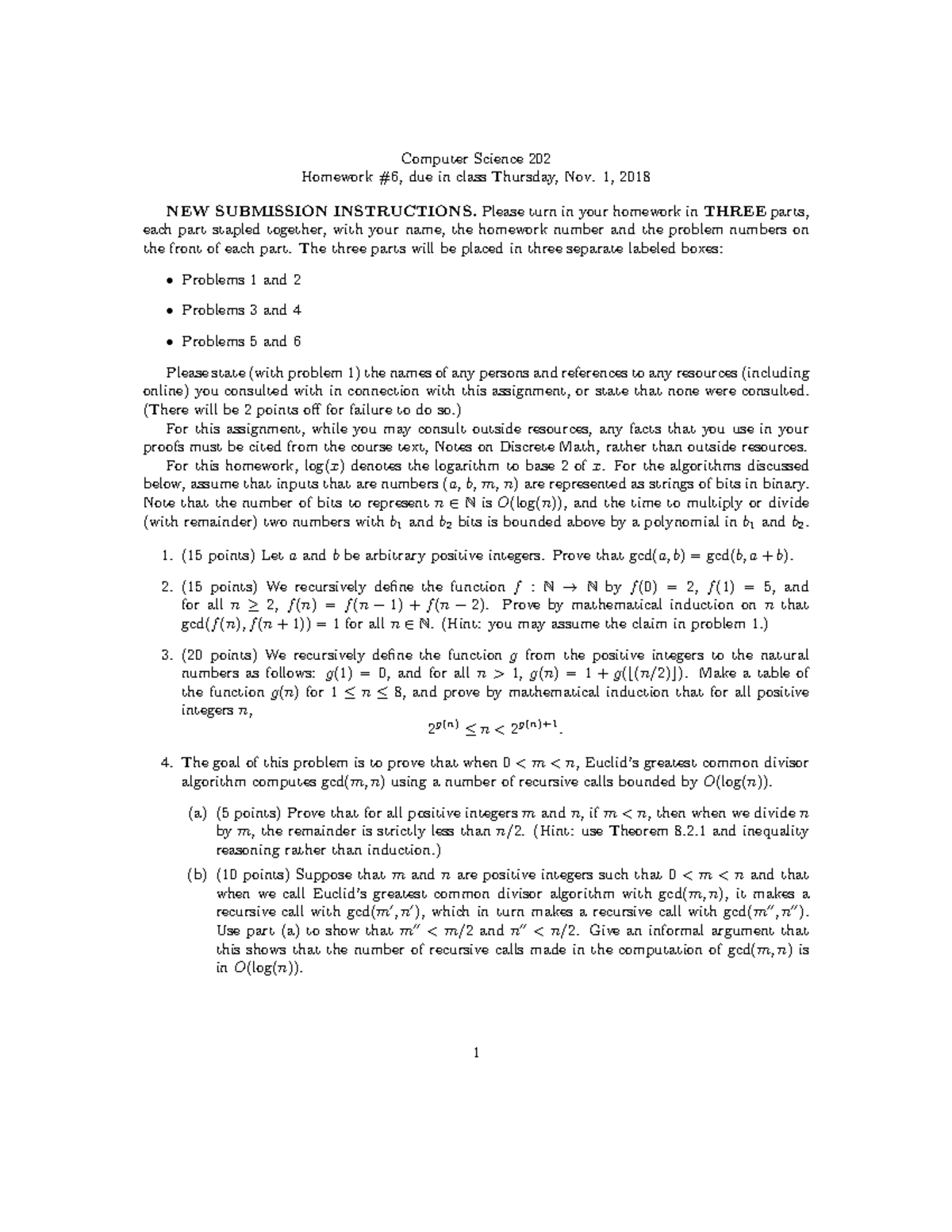 Hw6 - Homework 6 - Computer Science 202 Homework #6, due in class ...
