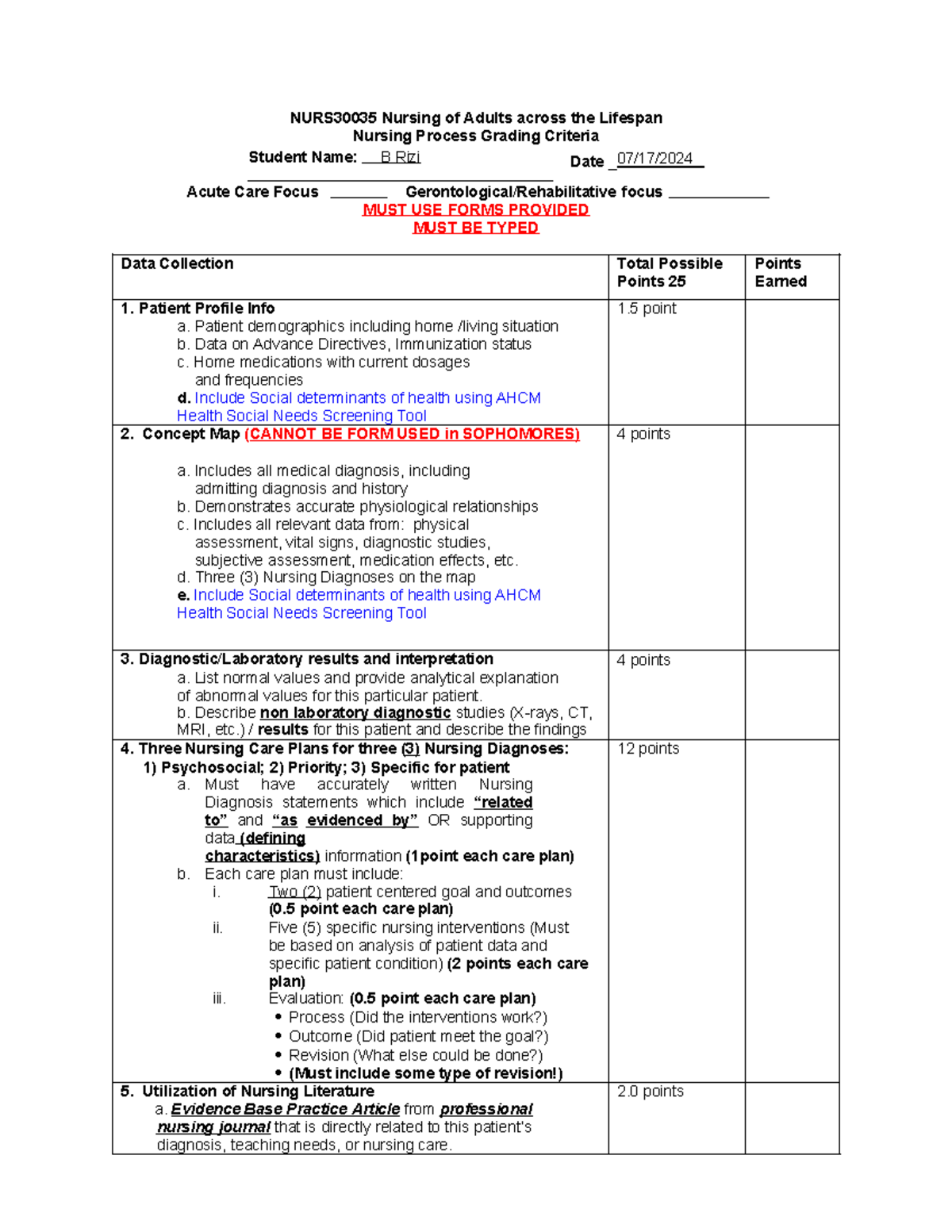 NPR template - NURS30035 Nursing of Adults across the Lifespan Nursing ...
