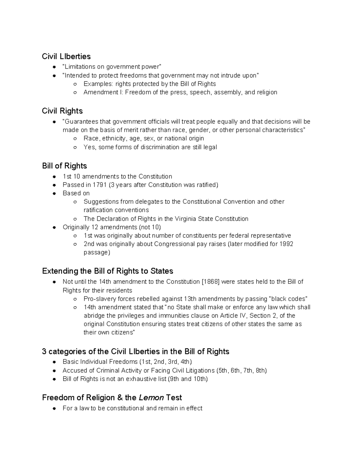 Chapter 4 - Civil Liberties - Civil LIberties “Limitations on ...