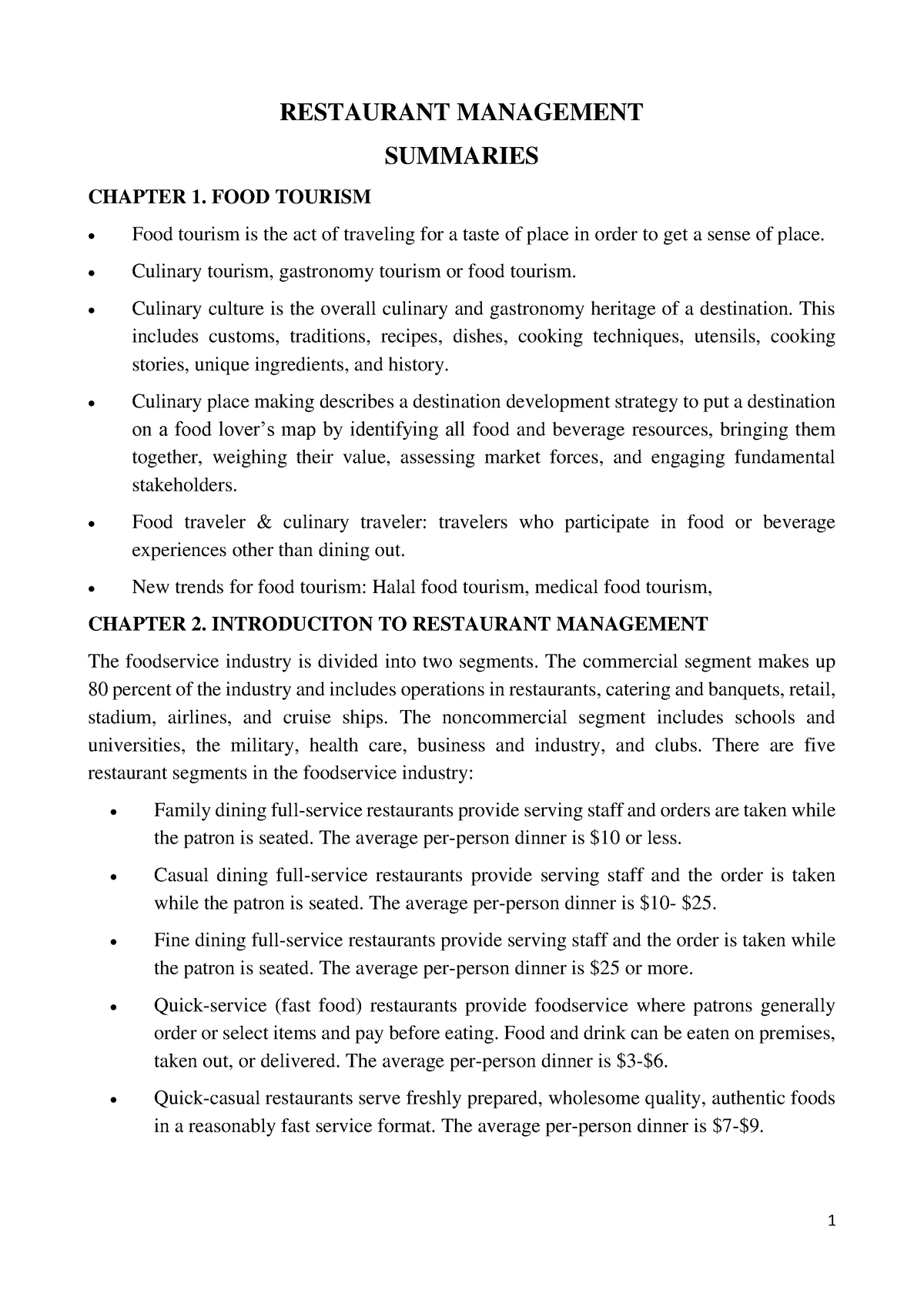 Restaurant Management Summary Plhnhung - RESTAURANT MANAGEMENT ...