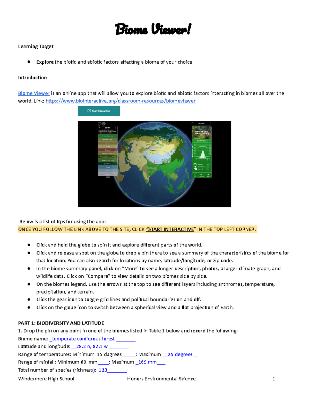 Copy Of Biome Viewer- Student - Biome Viewer! Learning Target Explore ...