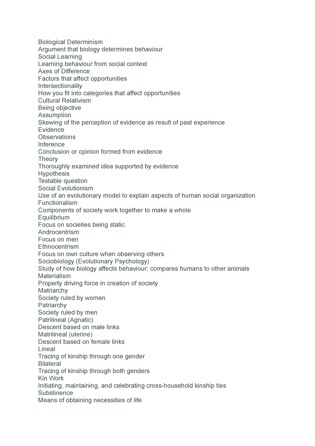 Key words for exam - notes - Biological Determinism Argument that ...