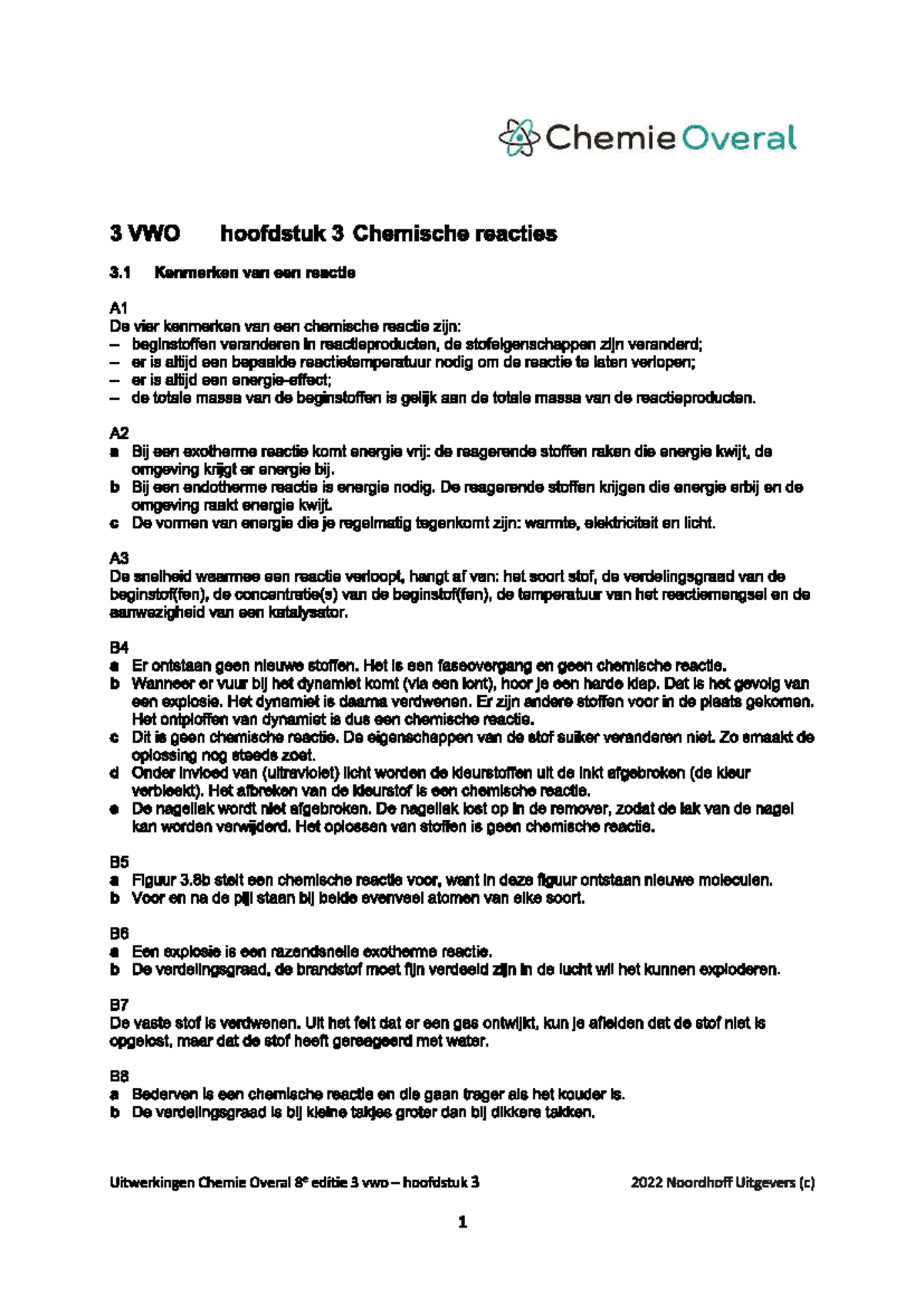 Antwoorden 3.1 scheikunde klas 3 vwo - Scheikunde - Studeersnel