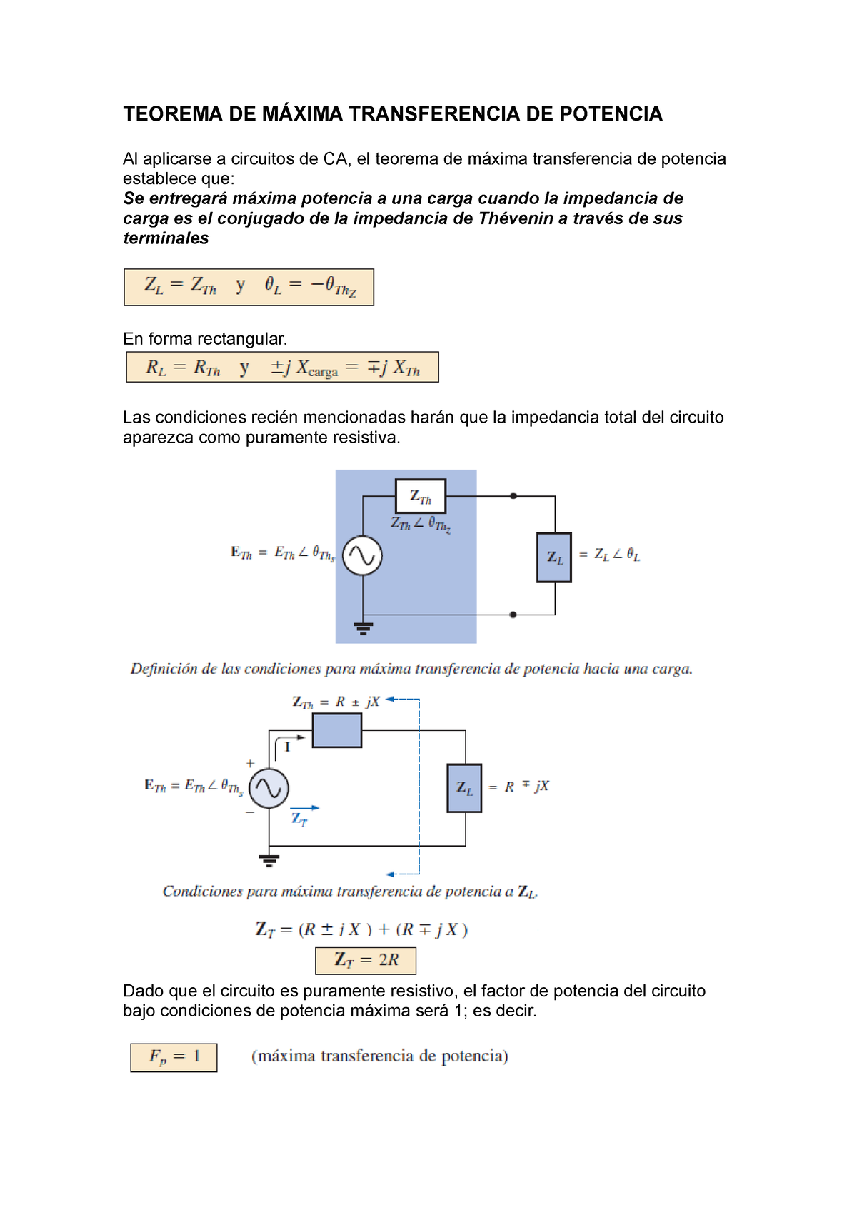 Maxima Transferencia Teorema De MÁxima Transferencia De Potencia Al Aplicarse A Circuitos De 0429