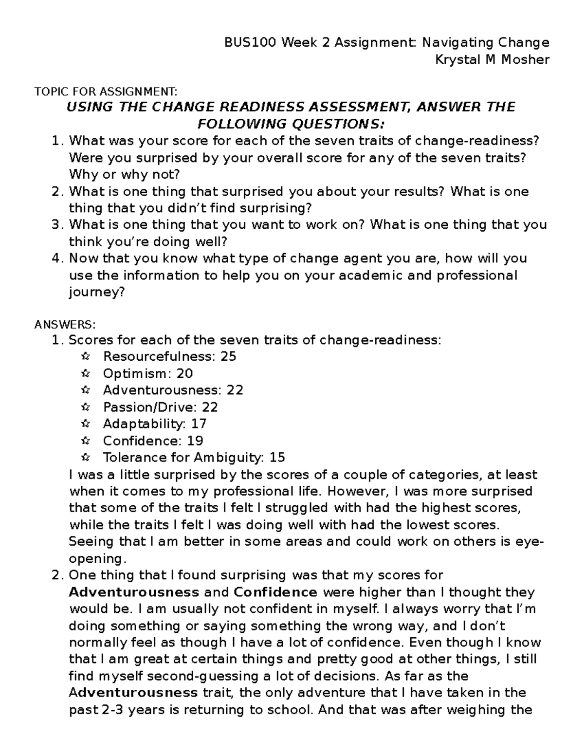 BUS100 Week2 Assignment - BUS100 Week 2 Assignment: Navigating Change ...