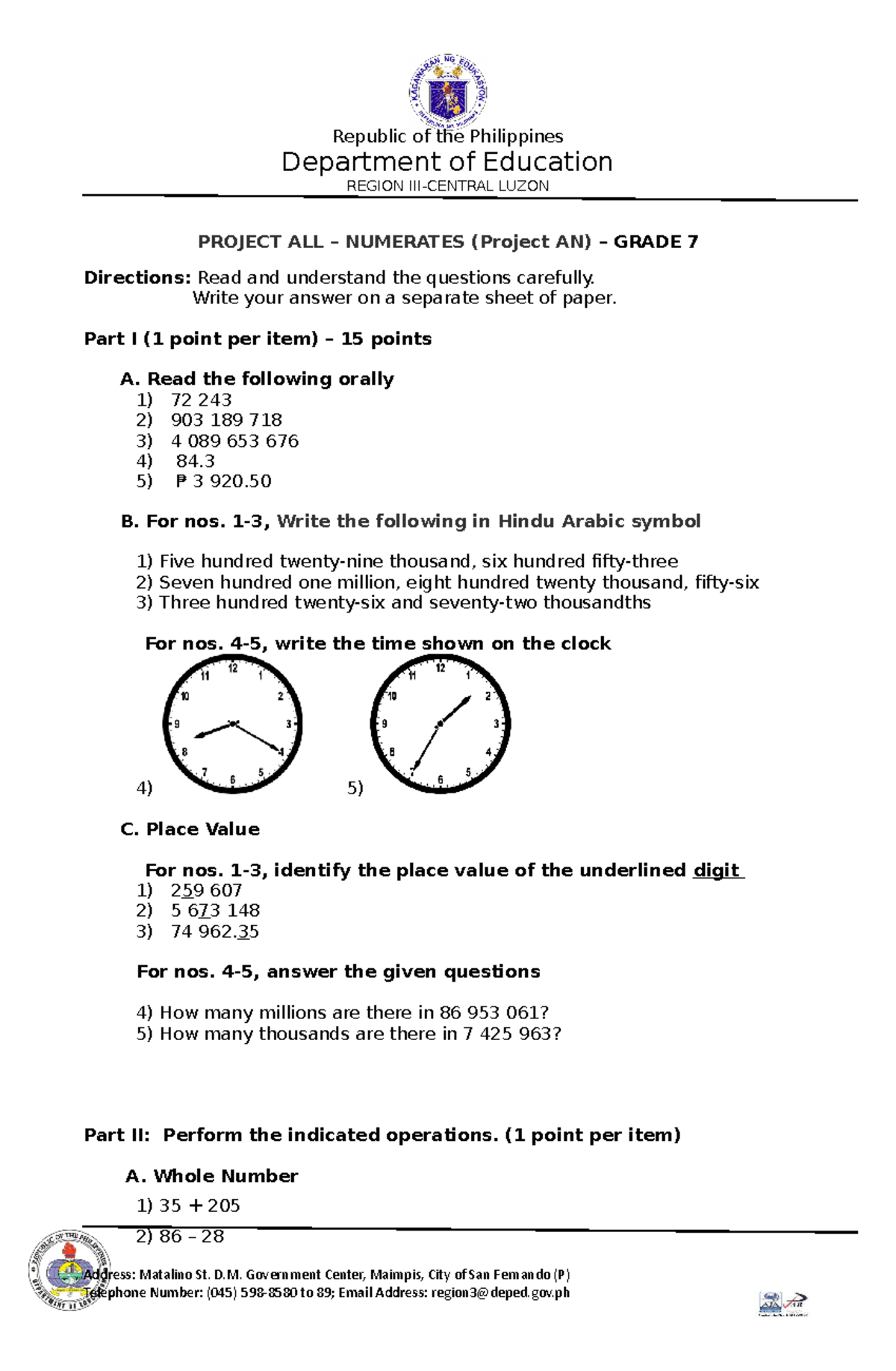Grade 7 Project AN Assessment TOOL POST TEST Department Of Education grade-7-project-an-assessment-tool-post-test-department-of-education