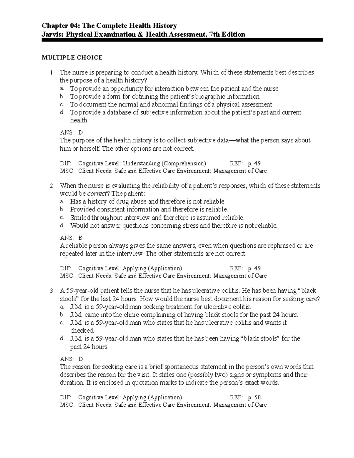 C4 - Jarvis Physical Health Assessment 7 edition - Chapter 04: The ...