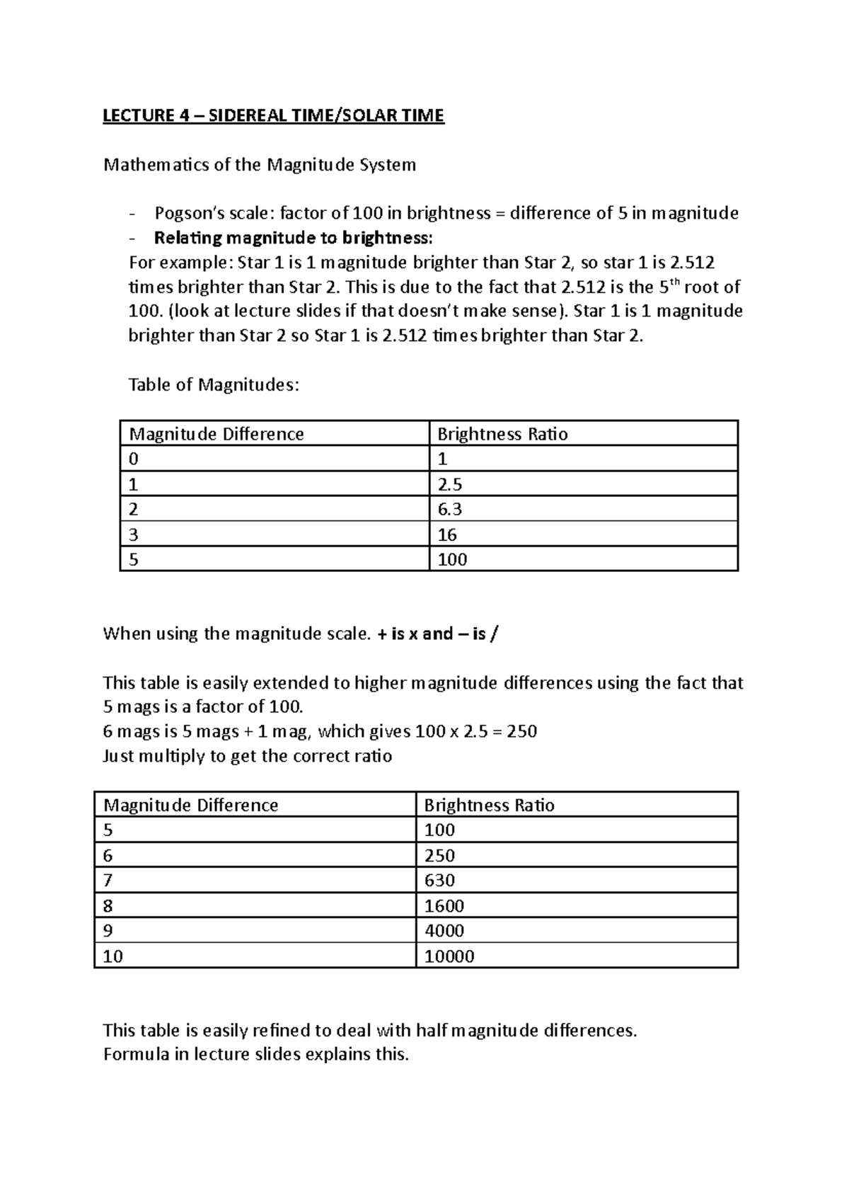 Lecture 4 Sidereal TIME LECTURE 4 SIDEREAL TIME/SOLAR TIME
