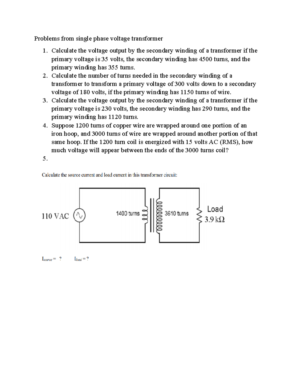 Math for voltage transformer Problems from single phase voltage