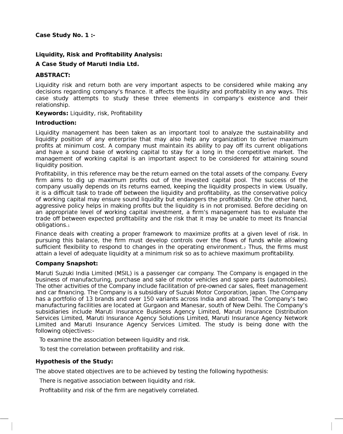 liquidity risk management case study