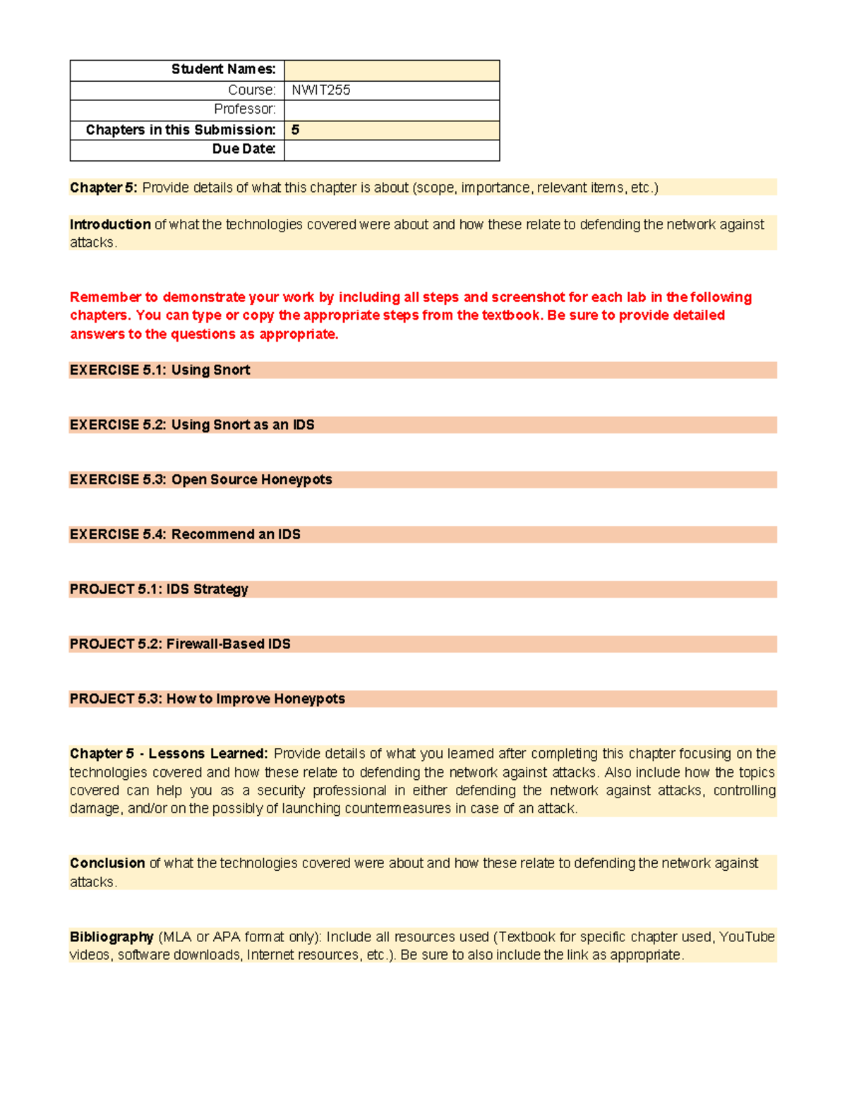 CH5 template IT template for IT and networks - Student Names: Course ...