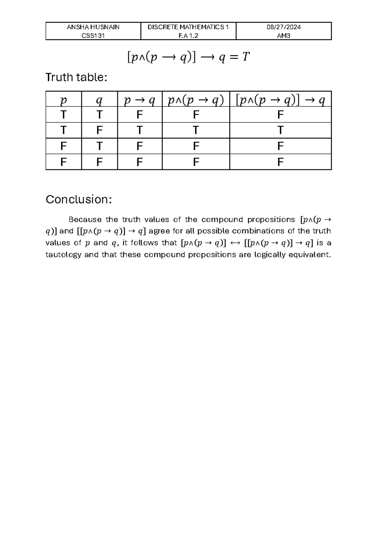 FA1.2 - CSS131 AM3 - Husnain - ANSHA HUSNAIN CSS DISCRETE MATHEMATICS 1 ...