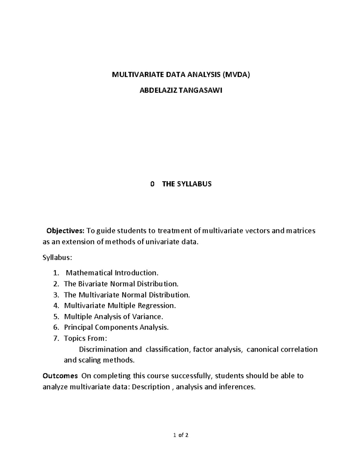 Ch 0 mvd introduction to multivariate data analysis - 1 of 2 ...