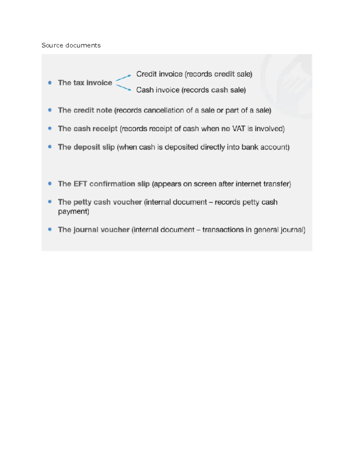 Notes class 1 - Summaries - Source documents Credit invoice (records ...
