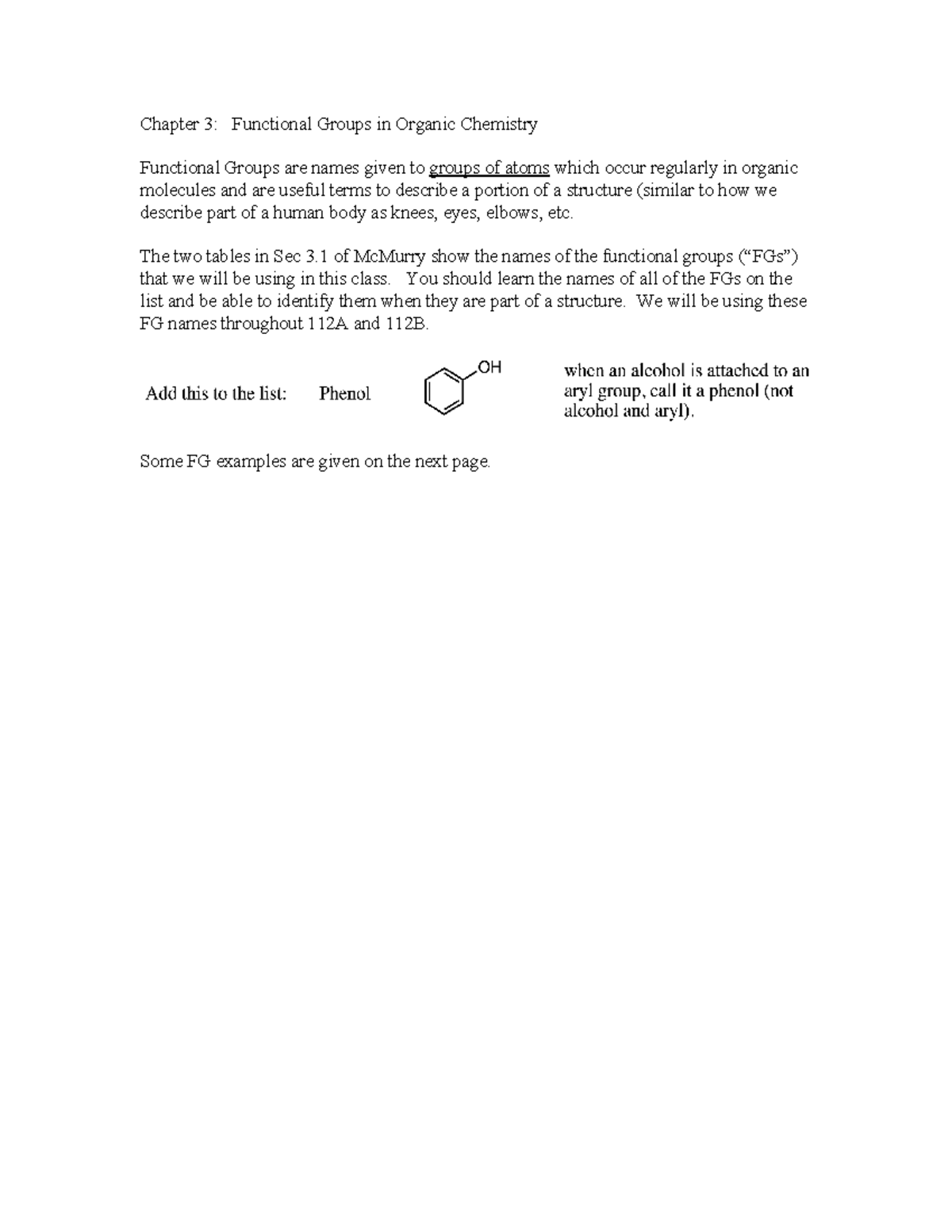 CH 3 Functional Groups in Organic Chemistry - Chapter 3: Functional ...