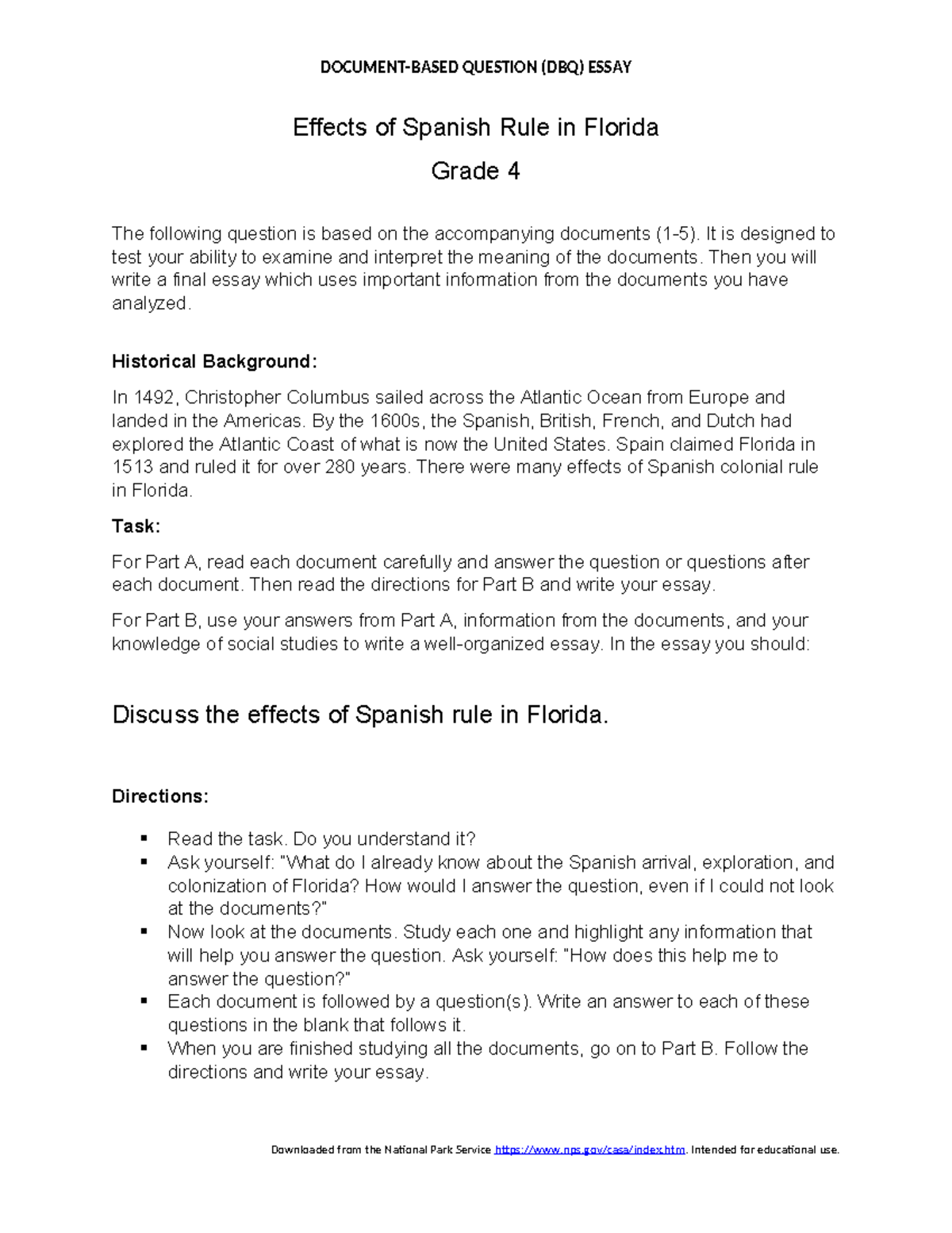DBQ Answer Key 0220212 idk Effects of Spanish Rule in Florida Grade