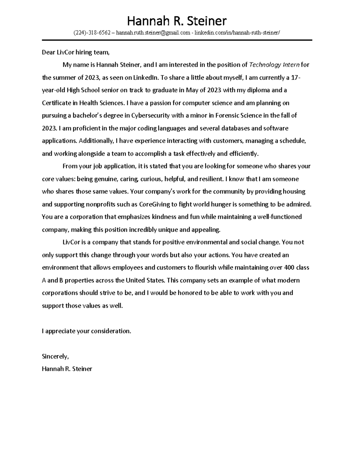 cover letter assignment pdf