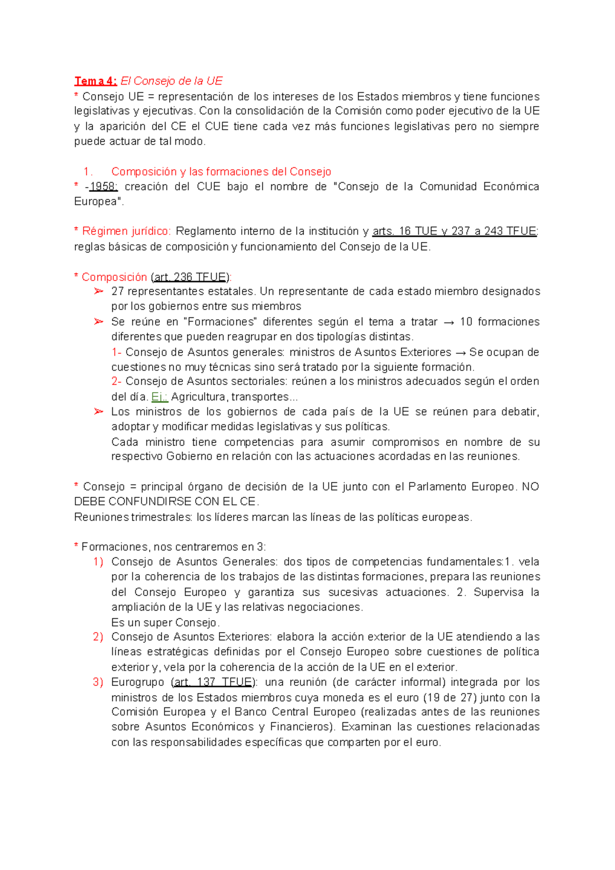Tema 4- Derecho DE LA UE - Apuntes 4 - Tema 4: El Consejo de la UE ...