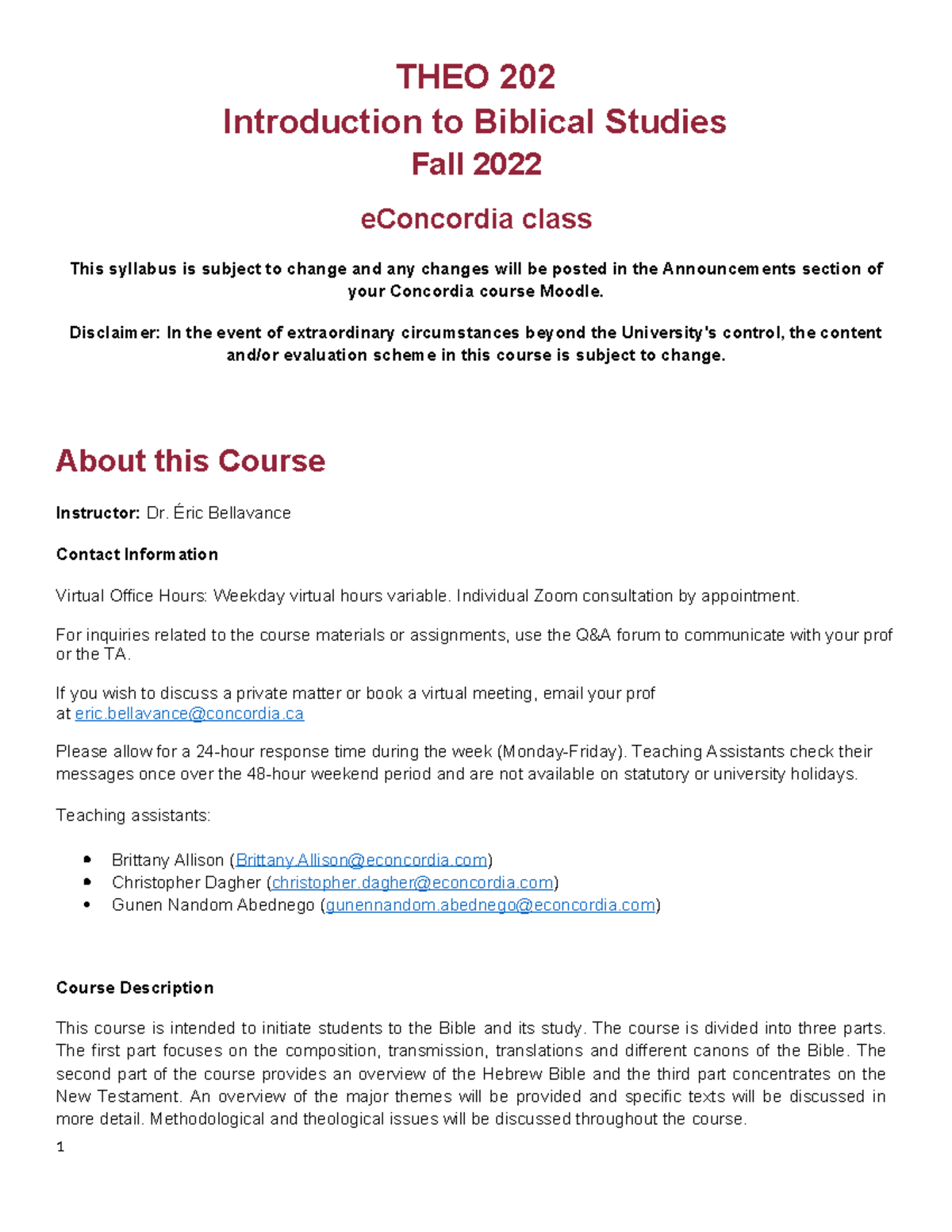 THEO 202 EC - Course Outline (Fall 2022) - THEO 202 Introduction to ...