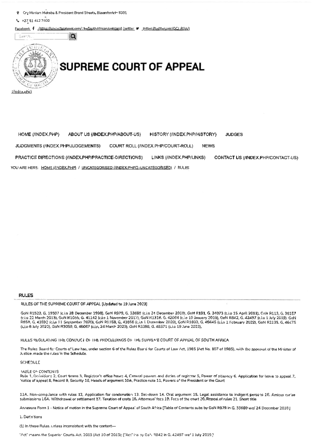 SCA Rules 27 - Cnr Mirriam Makeba President Brand Streets, Bloemfontein ...