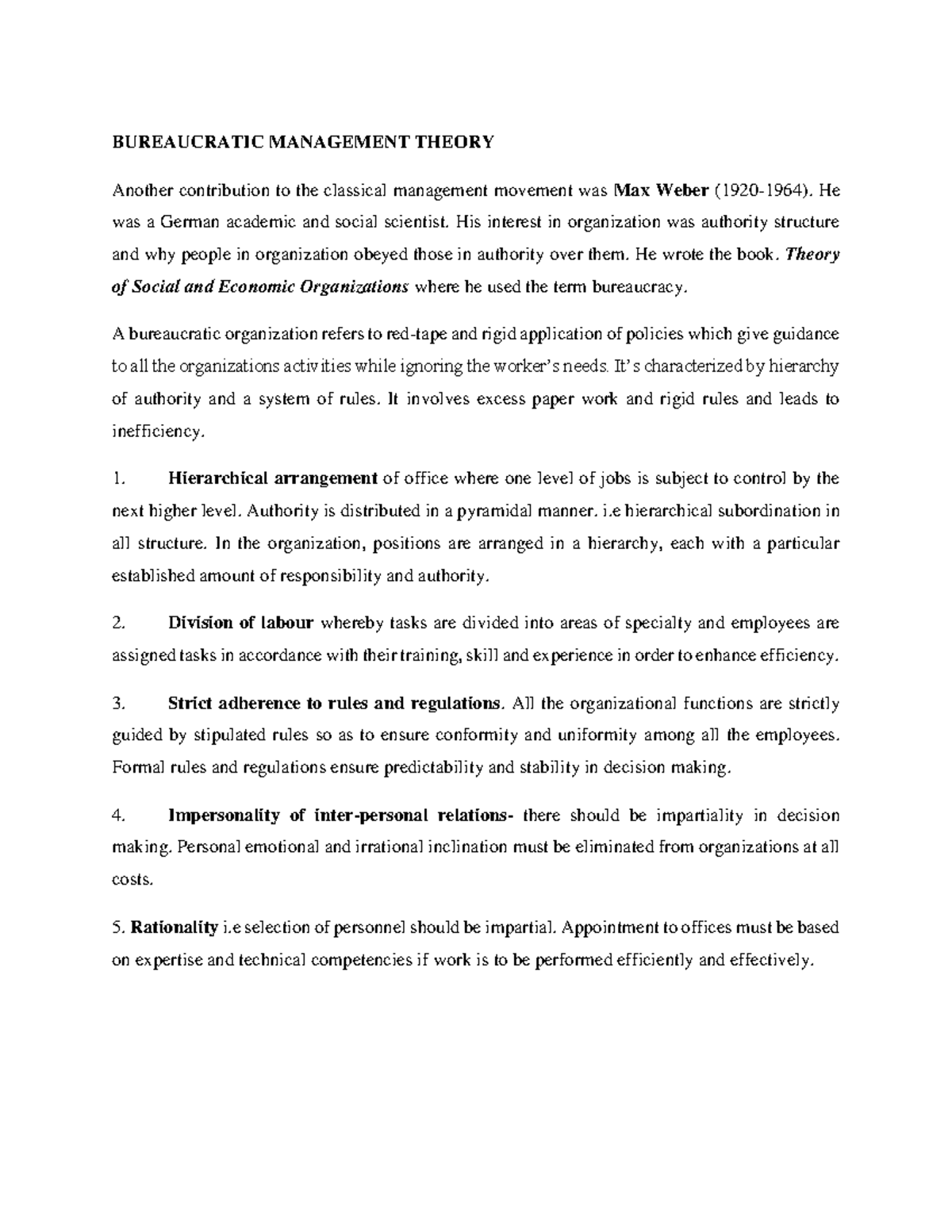 Lecture 3 Bureaucratic Theory - BUREAUCRATIC MANAGEMENT THEORY Another ...